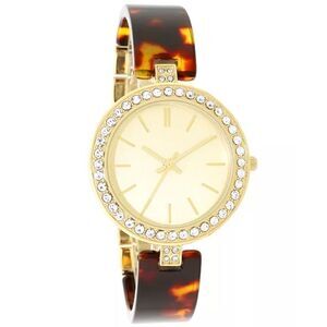 Charter Club Women's Gold-Tone & Tortoise-Look Bracelet Watch 37mm New